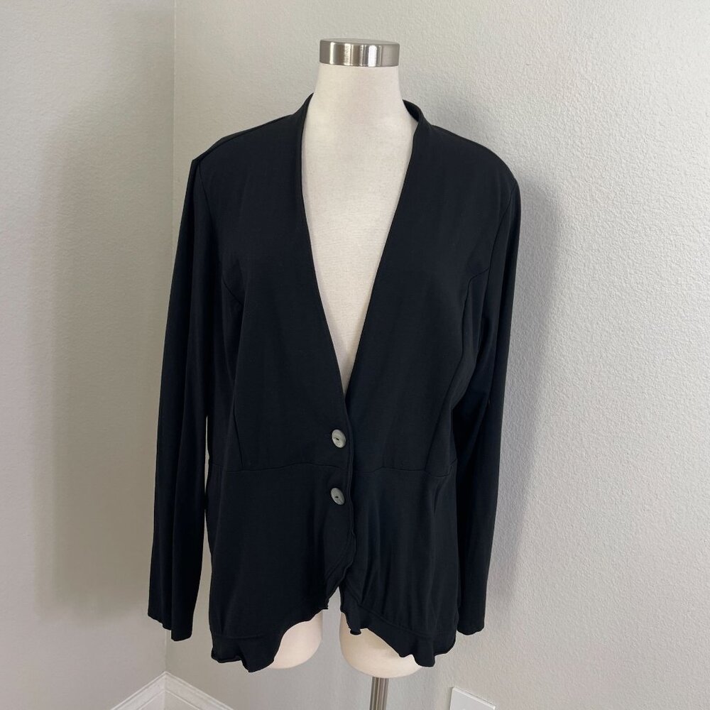 J Jill Womens XL Black‎ Stretch Button Front Cardigan Jacket Ruffle Hem